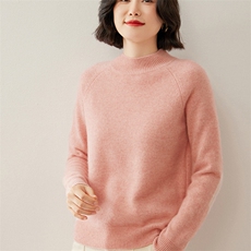 半高领双股加厚羊绒衫女宽松套头羊毛衫秋冬打底针织短款纯色毛衣，女装羊绒衫，德尔信羊绒