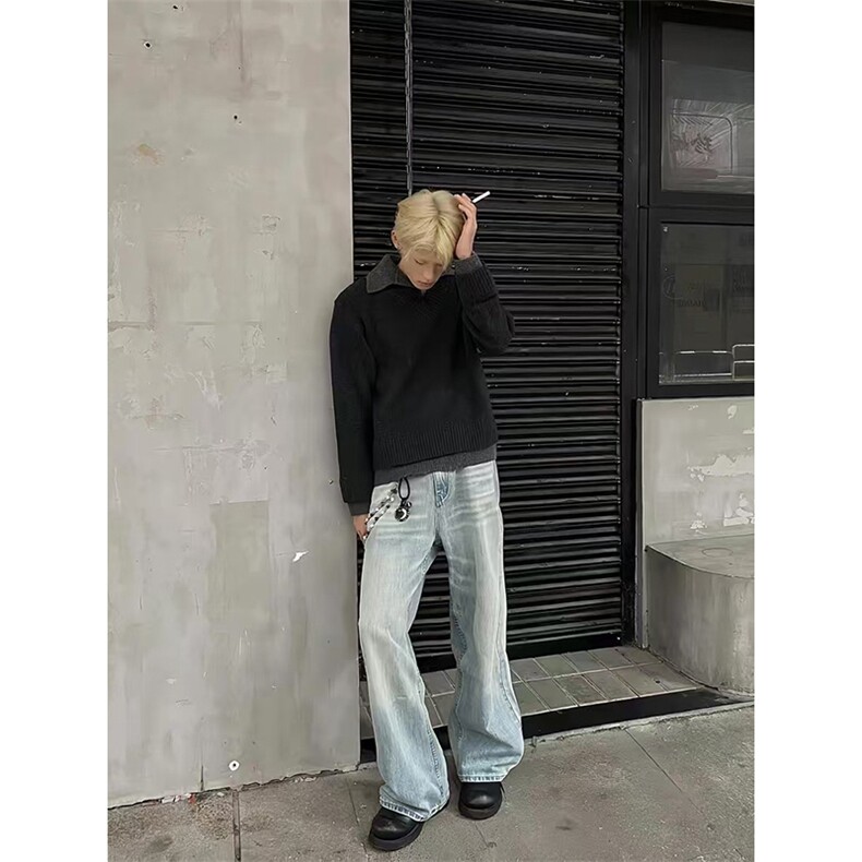 【网图】B221美式ins高街重工艺宽松微喇牛仔裤LK24388-P55控78,男装牛仔裤,电商B221