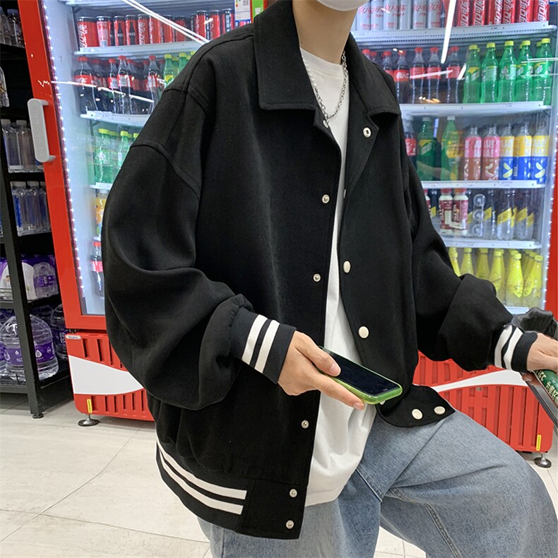 美式百搭翻领棒球服男韩版宽松夹克外套男JK702-常规P105加棉P115图片