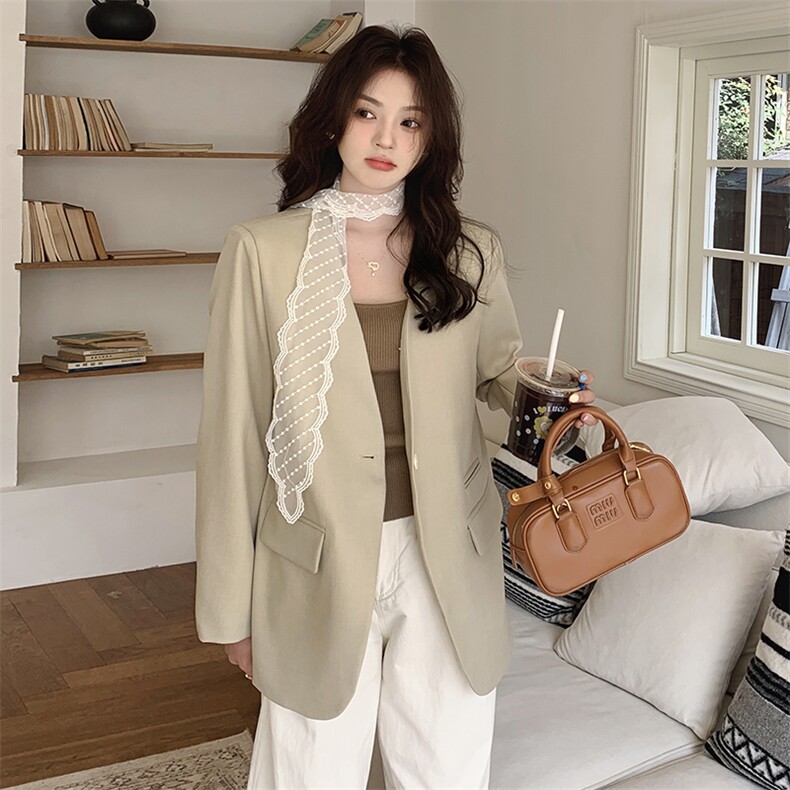 欧洲站2025春季新款时尚百搭V领蕾丝飘带西装外套女上衣，女装西装，牡丹诺