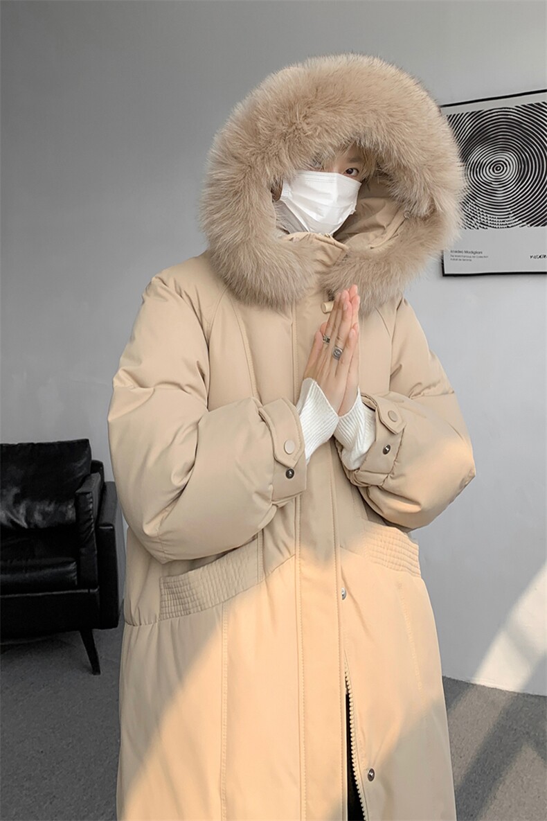 8XL-M90白鸭绒大毛领羽绒服男中长款过膝设计感牛角扣YRFC05P398,男装羽绒服,电商D206-1