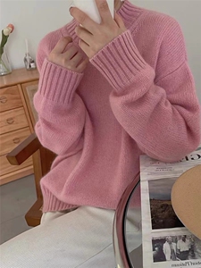 秋冬羊毛针织衫女圆领韩版慵懒风宽松纯色打底衫图片