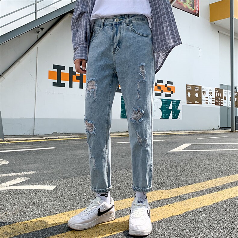 牛仔裤男士秋季潮牌破洞ins韩版潮流百搭九分休闲长裤子7116-P35,男装牛仔裤,电商A318