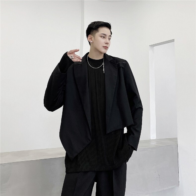 新款黑色超短不对称小西服百搭西装外套潮男A345-239-P110,男装西服套装,电商A345