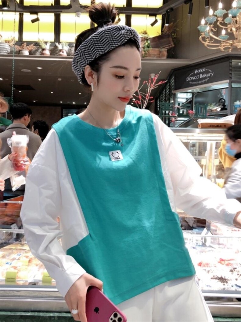 笑脸拼色小衫，人人补单款，女装，一杭