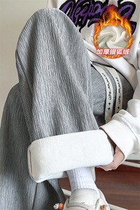 特批P42无差价冬新肌理感银狐绒加厚潮牌时尚拖地裤男K1346J加绒图片