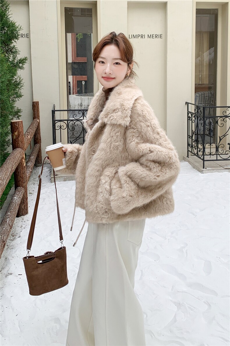 2025冬季新款韩系环保貂狐毛皮毛一体外套2B138-801-P190-K280,女装短外套,2B138