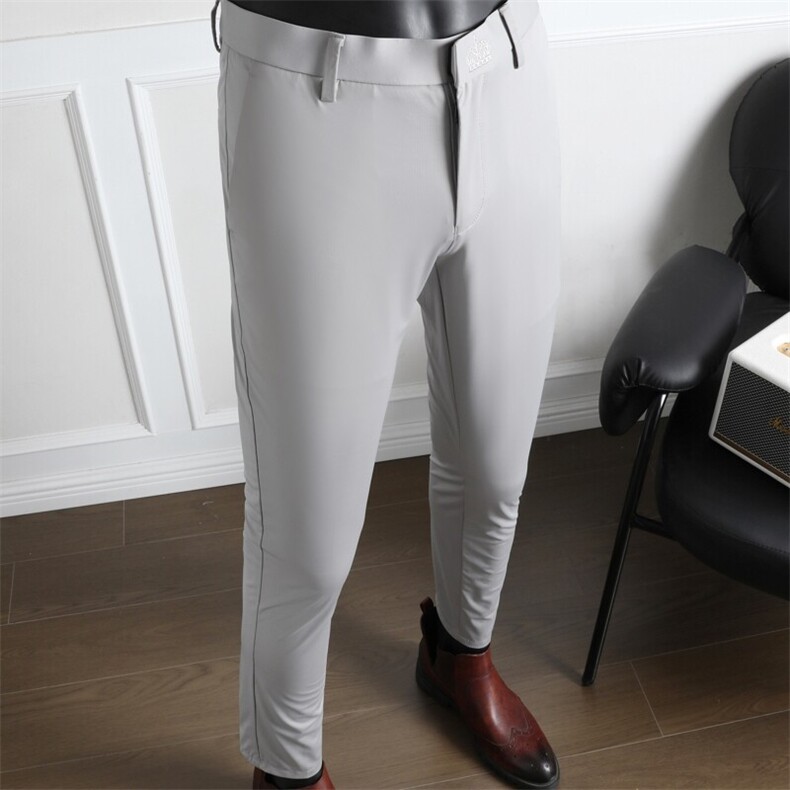 2025新款高弹力刺绣冰丝—九分裤——灰色P5598，男装休闲裤，电商B368