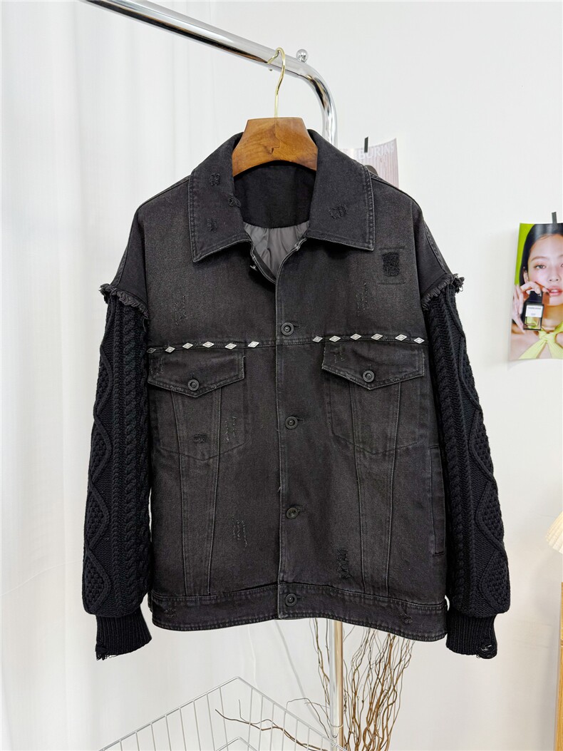 男士翻领牛仔拼接针织设计感羽绒服外套D213-6277-P430,男装羽绒服,电商D213