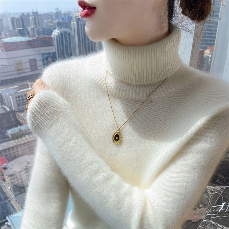 高端品牌纯山羊绒高领打底衫女士秋冬纯色套头内搭针织衫毛衣,女装羊绒衫,更慕羊绒