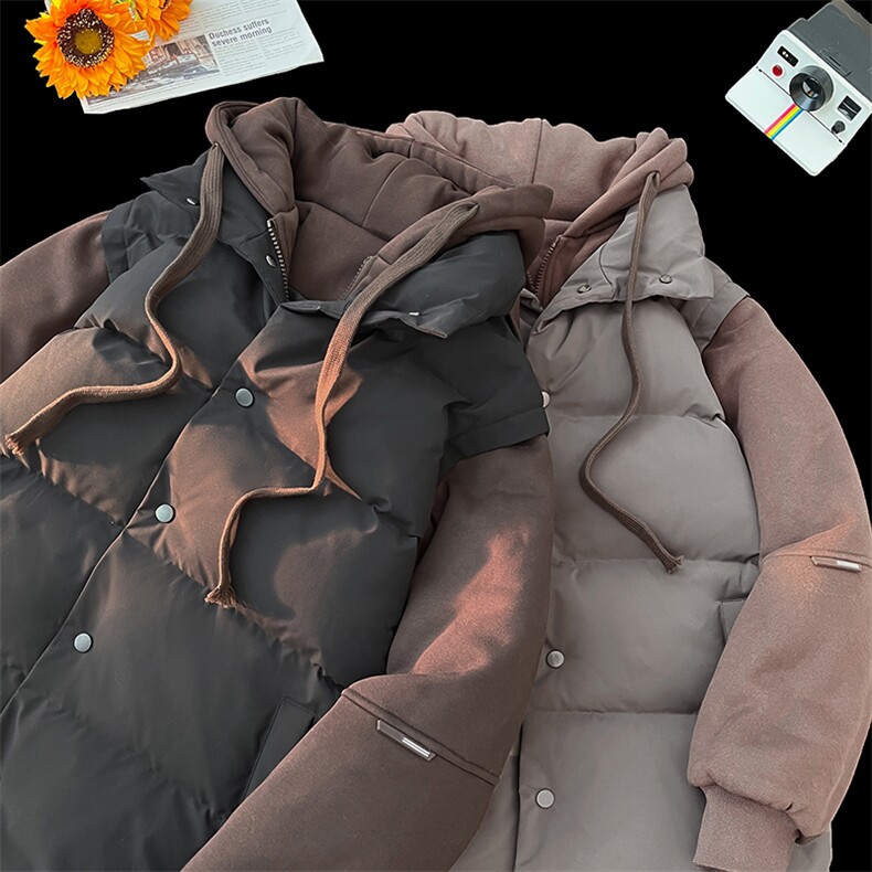 新款假两件棉服男加厚羽绒棉衣情侣款连帽拼色连帽外套M092-P75,男装棉衣,星座1403A
