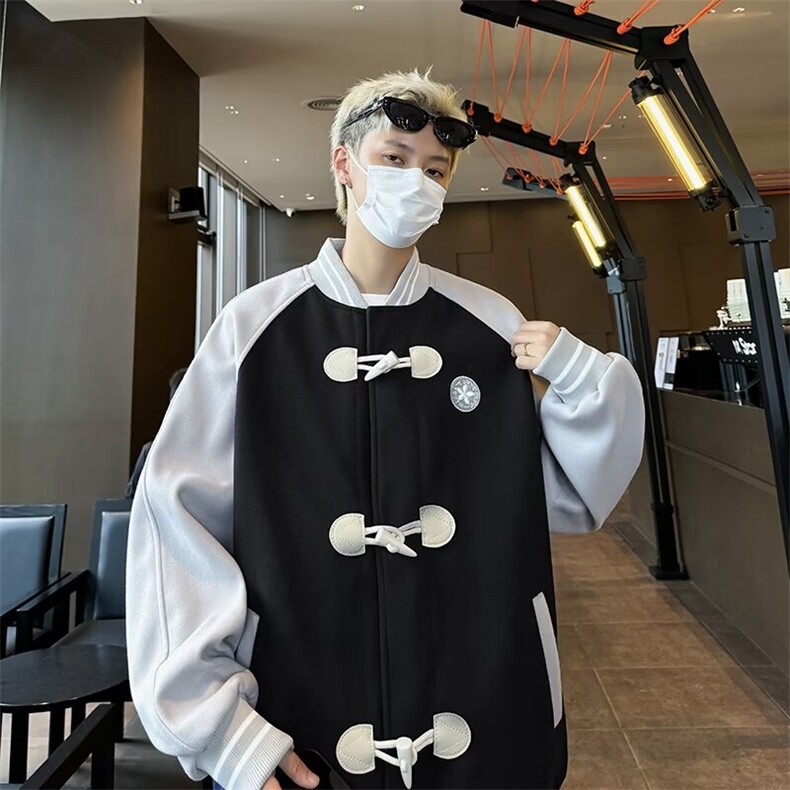 CR9871-P60美式复古牛角扣棒球服外套2025春秋季新款潮牌宽松夹克图片