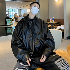 美式复古pu皮衣外套男秋冬棕色男生机车短潮痞帅皮夹克衫男款街景，男装夹克，星座505-2（原电商A260-1)