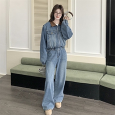 现货：新款春装韩版潮流牛仔上衣两件套阔腿裤2C135-6866P175K258，女装套装/套裙，2C135