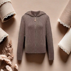 2025年秋季时尚百搭通勤简约休闲连帽开衫，女装羊绒衫，玖雪绒羊绒