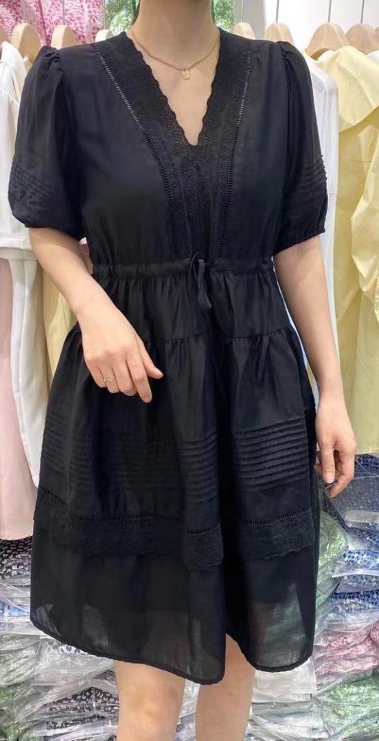 新款可盐可甜气质V领抽绳设计连衣裙,女装连衣裙,L·H·X