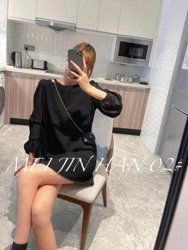 美巾涵秋季新款拼接袖连衣裙，女装连衣裙，美巾涵