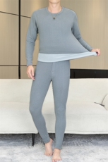 秋冬保暖内衣男士秋衣秋裤纯色圆领加绒加厚棉毛衫套装TZ8711-48，男装棉衣，星座310B-3