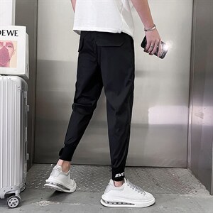 2025夏季新款休闲裤男魔术贴束脚裤潮流薄款拉链九分裤潮牌哈伦图片