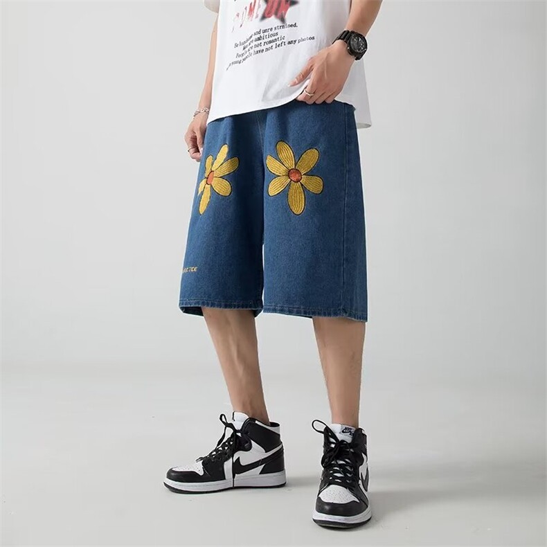 街头水洗印花牛仔短裤夏季薄款百搭宽松五分裤-NZ243,男装牛仔裤,星座1002-2