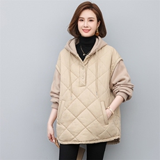 2022新款冬季女装拼接时尚保暖棉服宽松显瘦连帽外套，女装棉衣/棉服，悦见她