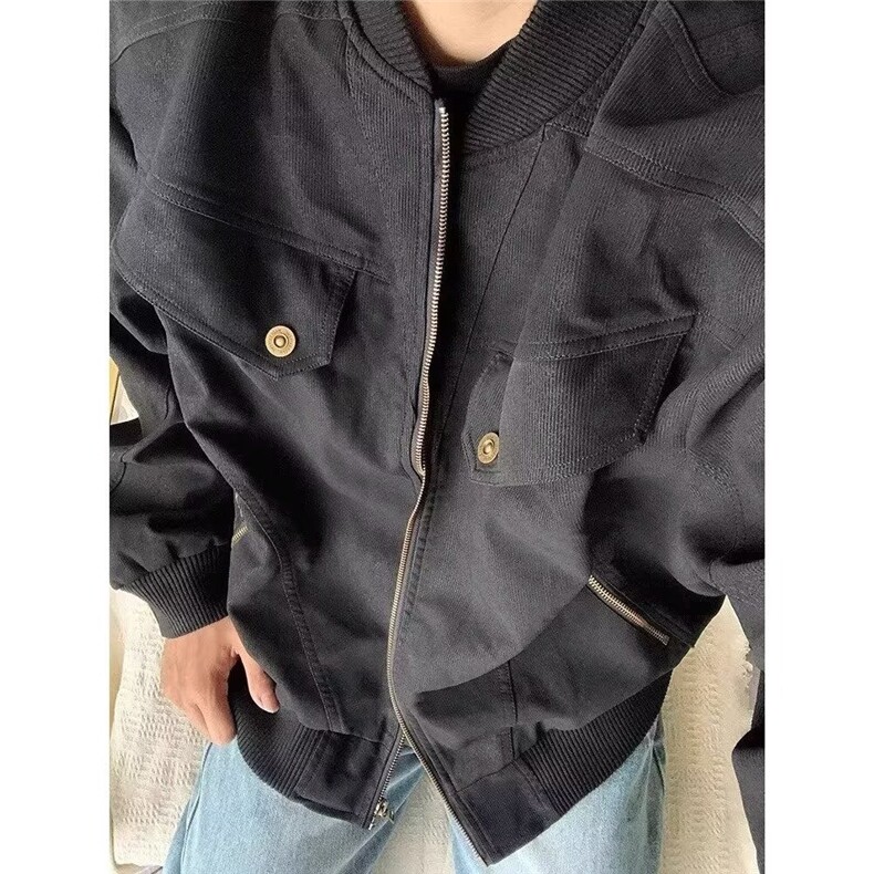 秋冬韩版时髦复古cleanfit工装皮质短款夹克外套男士宽松棒球服潮,男装夹克,星座516A