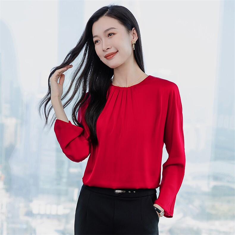 高端真丝上衣女长袖T恤2026春季圆领气质妈妈印花重磅真丝小衫t,女装衬衫,阿舍尔精品