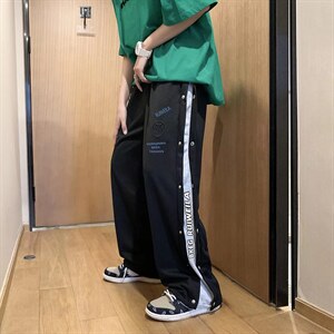 新款美式vibe风裤子高街ins潮直筒卫裤男排扣坠感慵懒裤K2193-P38，男装休闲裤，星座1008-1
