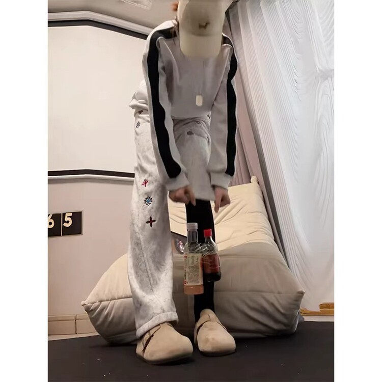 花灰色扎染刺绣卫裤男秋冬高级感微喇裤子显瘦直筒运动休闲裤,男装休闲裤,星座218-8