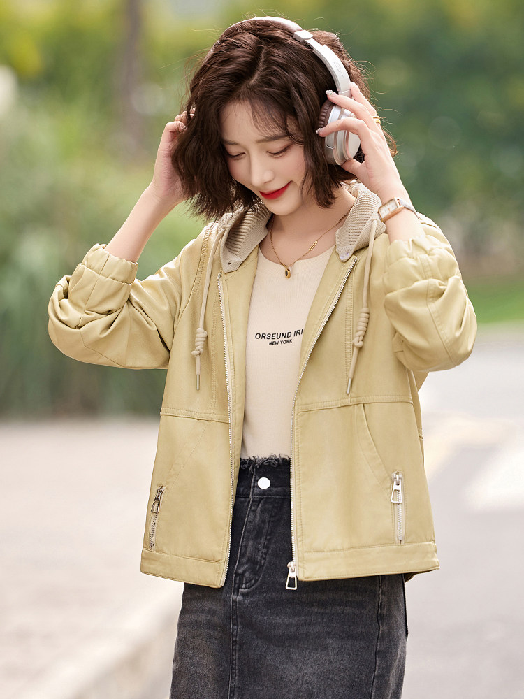 皮衣外套女短款2025新款春秋小个子韩版宽松时尚休闲PU皮夹克上衣,女装皮衣,臻衣坊