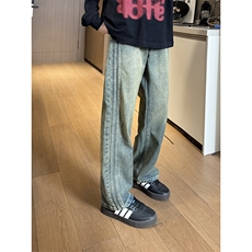现货自家图高质量复古蓝宽松直筒阔腿牛仔裤男K5823-P50控78，男装牛仔裤，星座205