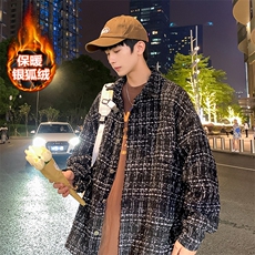 宽松加绒加厚夹克男时尚千鸟格翻领长袖外套J25025J加绒-P80控118，男装夹克，电商A001
