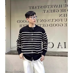 高级感经典条纹开衫毛衣男秋冬宽松慵懒风休闲针织衫MY219P53