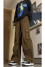 美式降落伞兵工装裤男高街复古褶皱休闲裤阔腿直筒KZ012P78加绒88，男装工装外套，电商B312