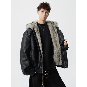 706-LK3145-P148特P现货冬季男连帽座山雕毛加厚领棉服外套