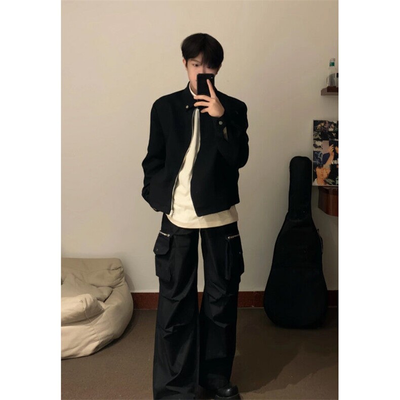 小众cleanfit垫肩帅气夹克男士春秋斜拉链廊形高街百搭飞行员外套,男装夹克,星座601-1