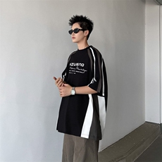 2025夏ins新款流行男痞帅条纹机车短袖t恤T64，男装T恤，星座1108
