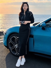 个性简约时尚减龄套装女春季新款连帽短款卫衣开叉半身长裙两件套，女装套装/套裙，江南
