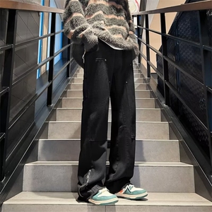 新款牛仔裤男女拉链开叉微喇裤ins高街潮vibe中性裤子NK1232-P45图片