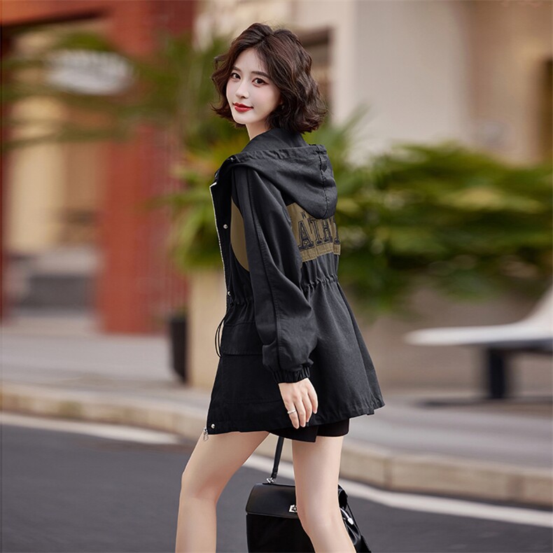 休闲风衣外套女2025春装新款气质小个子宽松收腰中长款春秋款夹克,女装风衣,依万里