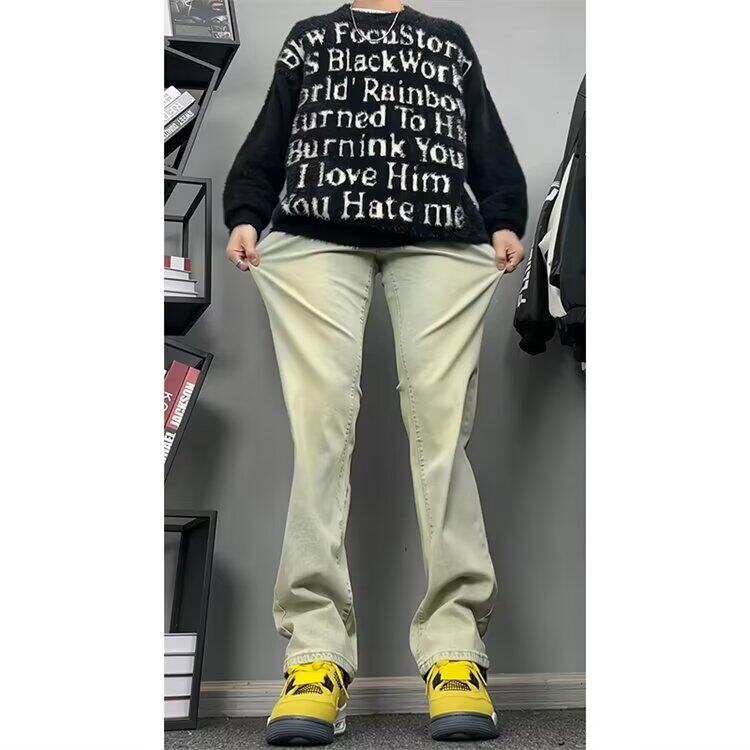 黄泥色牛仔裤男春秋季休闲裤子男微喇高街长裤直筒裤网图TG33-P40，男装牛仔裤，星座302B