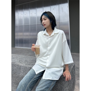 港风大码网红凉感宽松翻领短袖衬衫男女XZ213-CS8804-P35控58图片