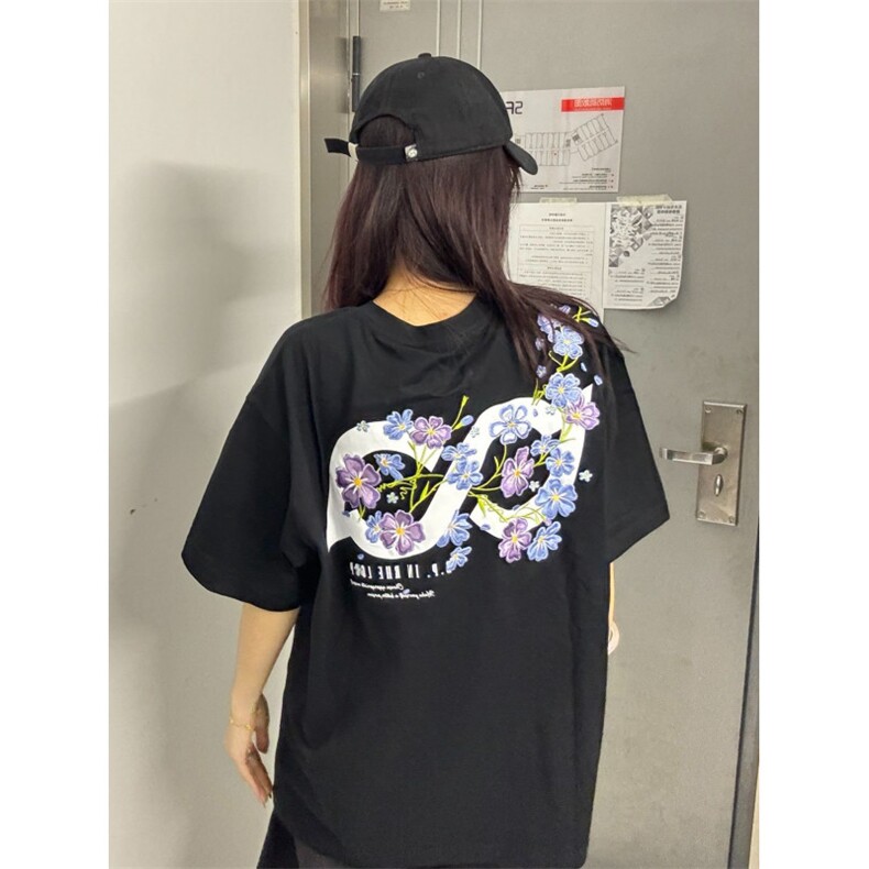 H1040-P35前后印花+刺绣螺纹领夏季情侣休闲短袖t恤，女装T恤，星座617A-2