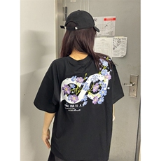 H1040-P35前后印花+刺绣螺纹领夏季情侣休闲短袖t恤，女装T恤，星座617A-2