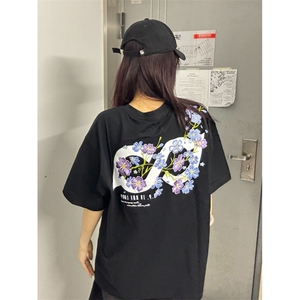 H1040-P35前后印花+刺绣螺纹领夏季情侣休闲短袖t恤,女装T恤,星座617A-2