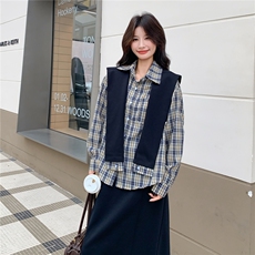 韩版气质格子衬衫半身裙套装女春秋松弛感两件套大方得体超火显瘦，女装套装/套裙，2C133