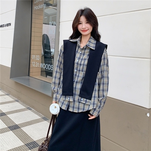 韩版气质格子衬衫半身裙套装女春秋松弛感两件套大方得体超火显瘦图片