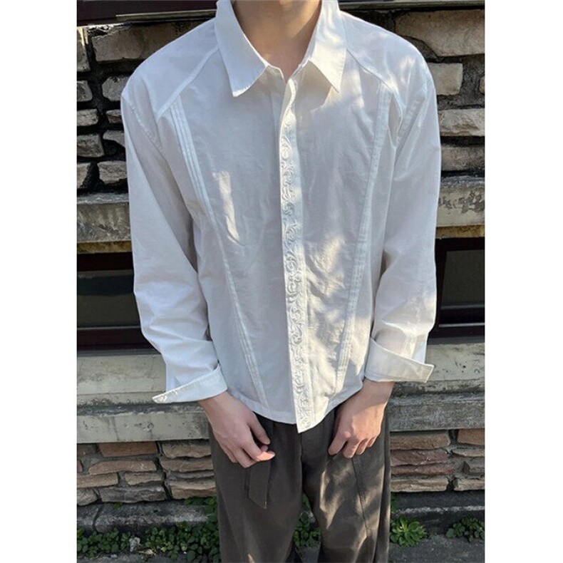 永生花刺绣衬衫男小众设计高级感长袖上衣折叠衬衫CA6712,男装衬衫,星座1116A-2（原606A-1）