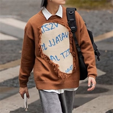 2024秋冬刺绣圆领毛衣男女复古宽松情侣百搭针织线衣，男装针织衫/毛衣，星座716-4