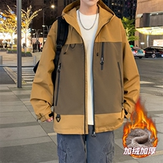 AJ129-P98冬季加绒加厚连帽冲锋衣防风防水插色拼接棉衣外套，男装棉衣，星座109